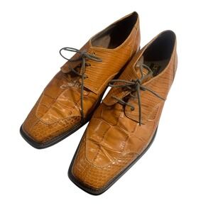 Stacy Adams Mens Cognac Brown Embossed Reptile Leather Oxford Dress Shoes sz 9